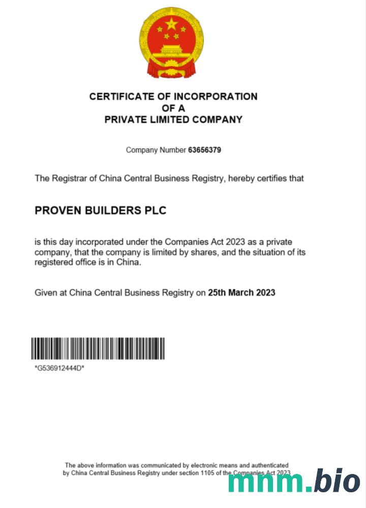 China vcertyfikat of registration Word i szablon PDF